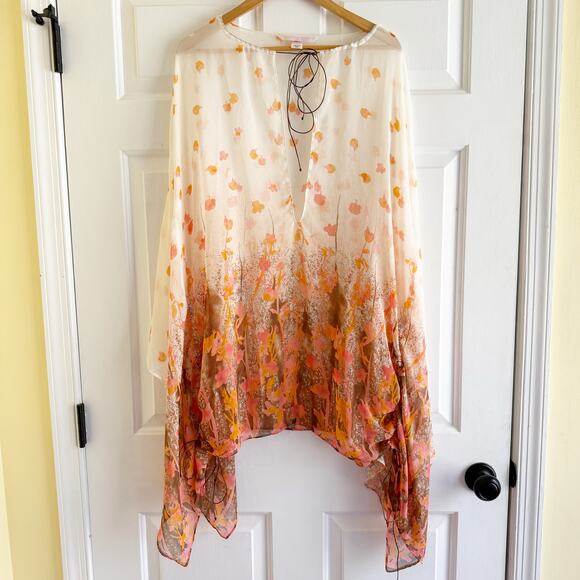 Victoria’s Secret Sheer Orange Floral Kaftan Flowy Top One Size Boho Whimsical - Picture 1 of 5